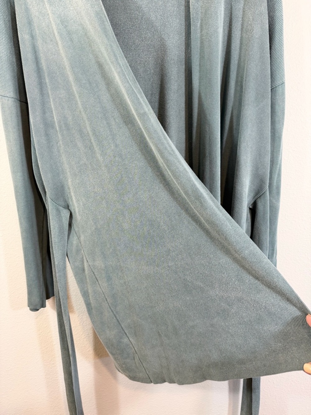 Eileen Fisher Belted Longline Cardigan Wrap XL Teal Blue Minimalist Casual - Picture 9 of 10